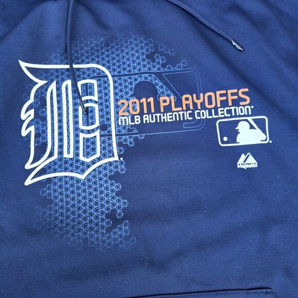 Detroit Tigers 2011 Playoffs MLB Therma Base Mens Sz XL Hoodie By Majestic - Picture 2 of 7